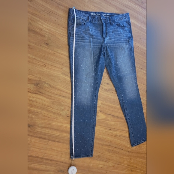 Womens Merona EUC size 12 modern skinny polka dot distressed cropped blue Jeans - Picture 5 of 7